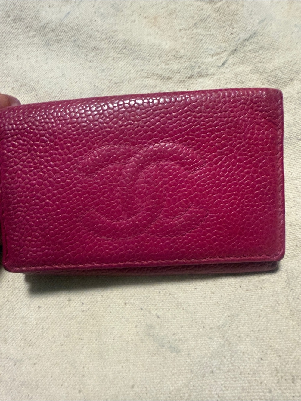 CHANEL Authentic RARE - Hot Pink Caviar Leather Card Holder with Embossed CC